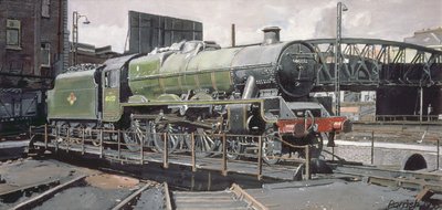 Jubilee Turnaround, Hawke 45652 Jubilee Class Locomotive on Camden turntable, London by Kevin Guild of Railway Artist Parrish